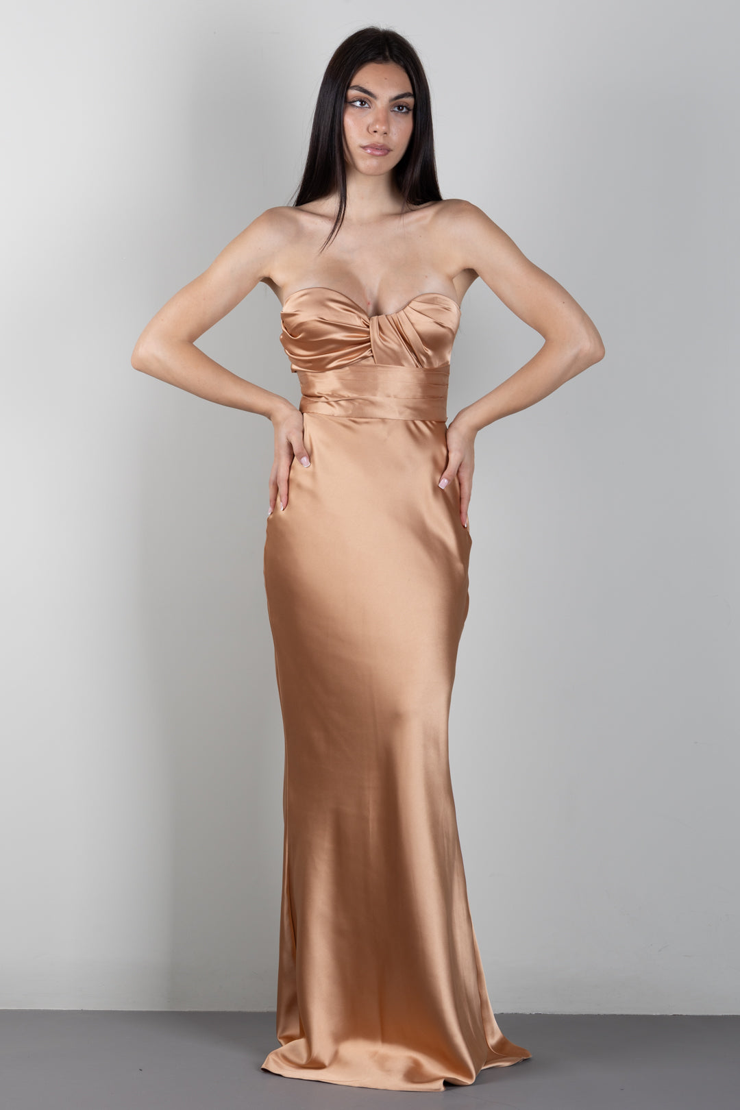 Elisabetta Franchi Abito Red Carpet In Raso con Drappeggi ABR1267E2 SUEDE