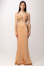 Elisabetta Franchi Abito Red Carpet In Raso con Elastici e Tulle ABR5362E2 SUEDE