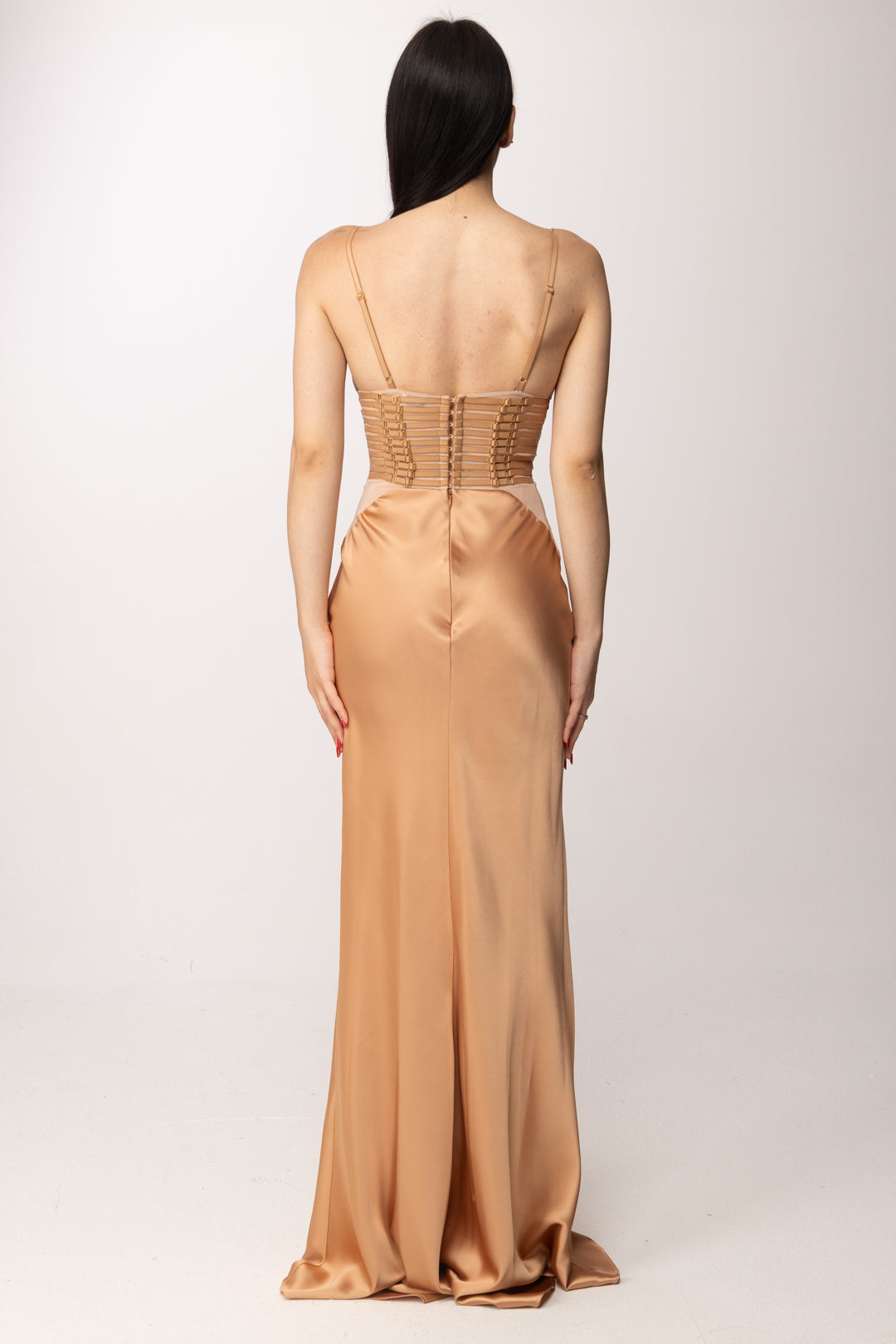 Elisabetta Franchi Abito Red Carpet In Raso con Elastici e Tulle ABR5362E2 SUEDE