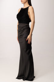 Elisabetta Franchi Abito Red Carpet In Raso e Tulle con Ricamo ABR1762E2 NERO