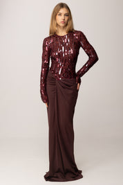Elisabetta Franchi Abito Red Carpet In Tulle e Jersey con Paillettes ABR2057E2 ROUGE NOIR