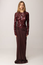 Elisabetta Franchi Abito Red Carpet In Tulle e Jersey con Paillettes ABR2057E2 ROUGE NOIR