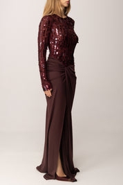 Elisabetta Franchi Abito Red Carpet In Tulle e Jersey con Paillettes ABR2057E2 ROUGE NOIR