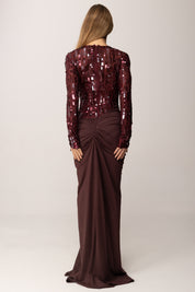 Elisabetta Franchi Abito Red Carpet In Tulle e Jersey con Paillettes ABR2057E2 ROUGE NOIR