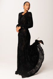 Elisabetta Franchi Abito Red Carpet In Velluto Dévoré ABR4557E2 NERO