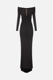 Elisabetta Franchi Abito Red Carpet Lungo con Frange ABR2667E2 NERO