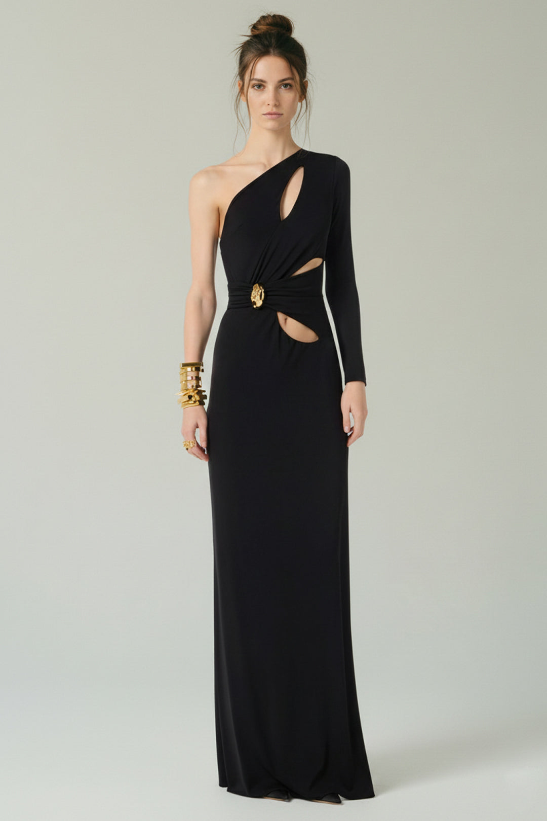 Elisabetta Franchi Abito Red Carpet Monospalla con Cut-out ABR2561E2 NERO