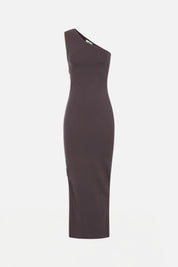 Elisabetta Franchi Abito Red Carpet Monospalla In Maglia con Zip AM07B66E2 DARK CHOCOLATE