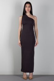 Elisabetta Franchi Abito Red Carpet Monospalla In Maglia con Zip AM07B66E2 DARK CHOCOLATE
