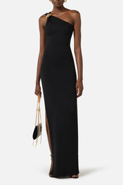 Elisabetta Franchi Abito Red Carpet Monospalla In Maglia Punto Stoffa AM43B62E2 NERO