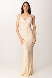 Elisabetta Franchi Abito Red Carpet Ricamato Full Paillettes ABR4952E2 BURRO