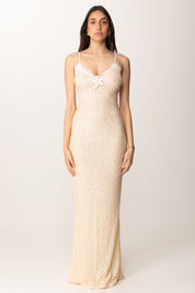 Elisabetta Franchi Abito Red Carpet Ricamato Full Paillettes ABR4952E2 BURRO