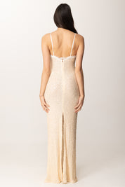 Elisabetta Franchi Abito Red Carpet Ricamato Full Paillettes ABR4952E2 BURRO