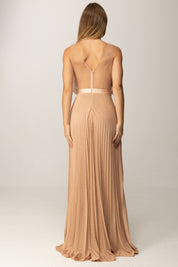 Elisabetta Franchi Abito Red Carpet Top In Tulle e Gonna Plissé ABR1957E2 NUDE
