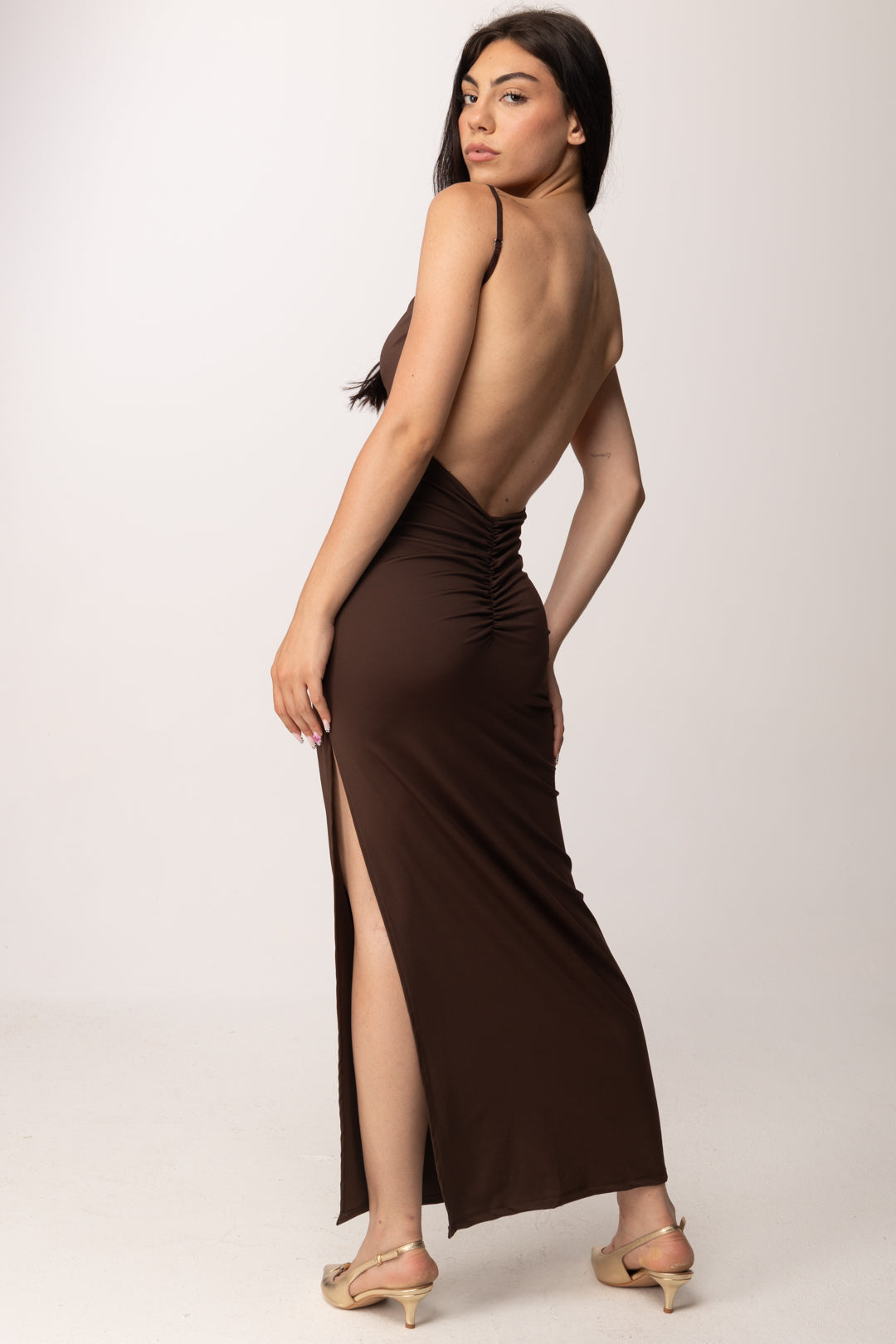 Khloe Femme Abito Schiena Scoperta con Arriccio Posteriore 5929 CACAO