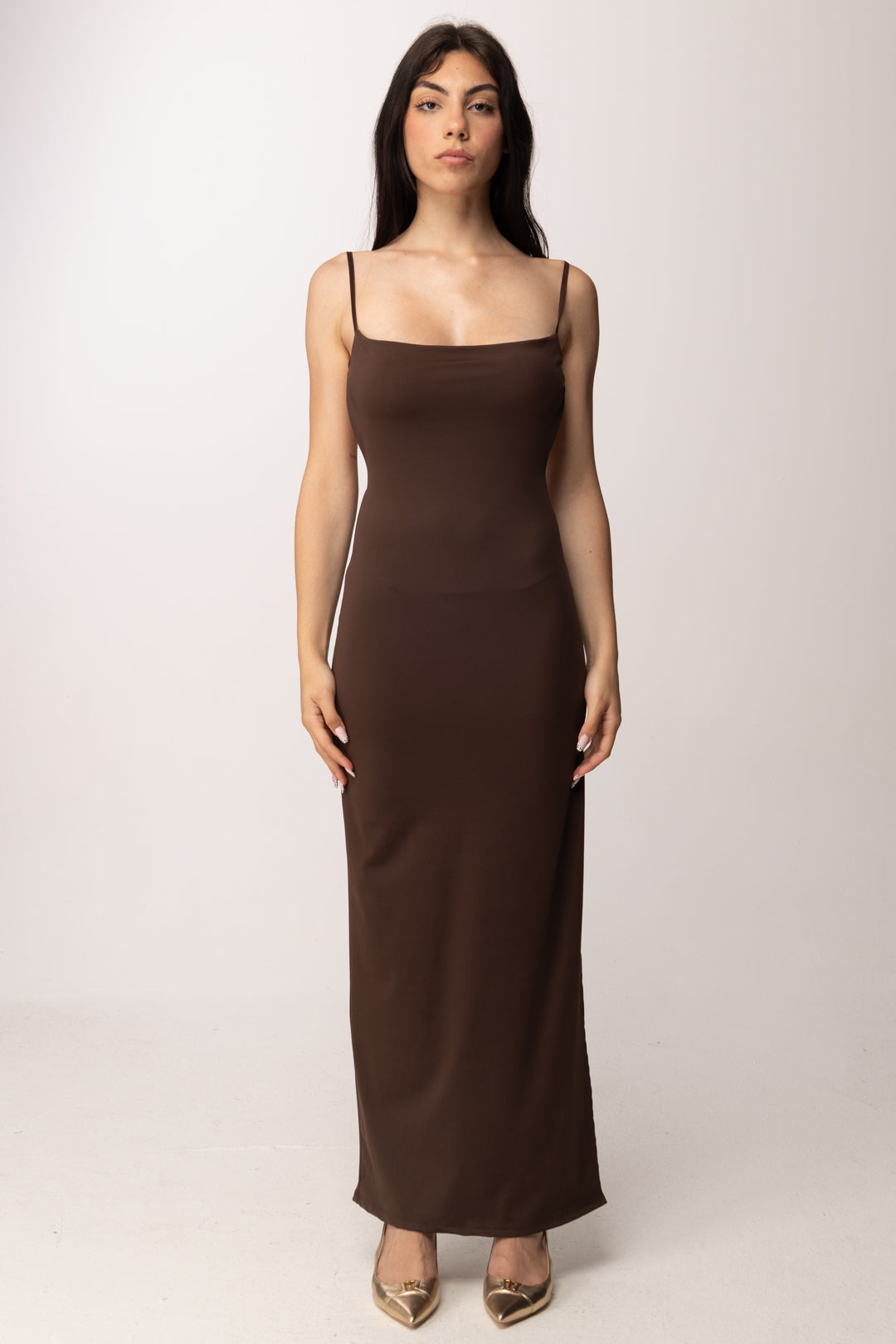 Khloe Femme Abito Schiena Scoperta con Arriccio Posteriore 5929 CACAO