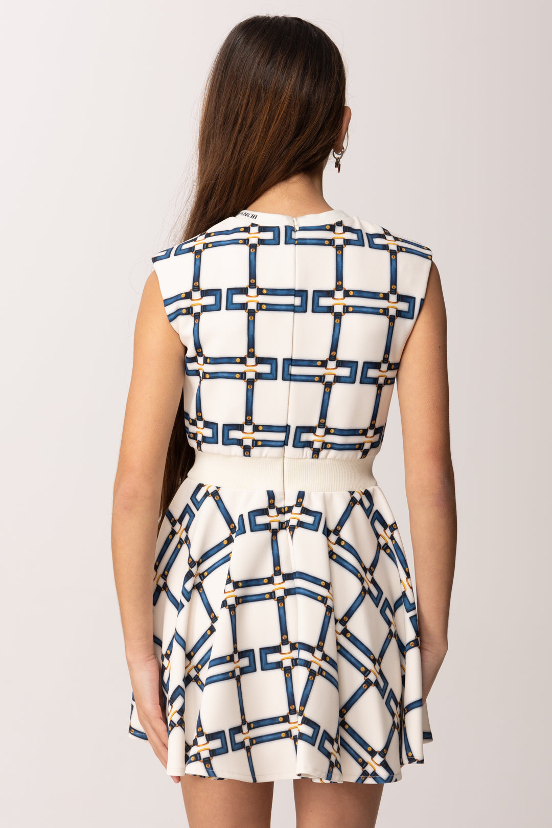 Elisabetta Franchi Bambina Abito Smanicato con Motivo Catena EFAB6520GAE01.D681