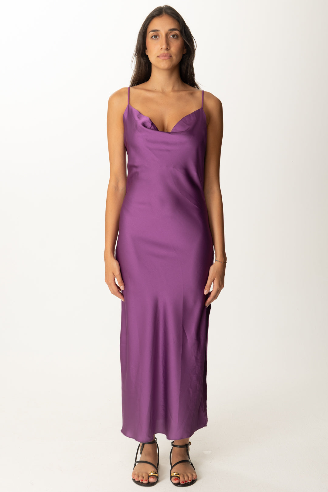 Khloe Femme Donna Abito Sottoveste con Spacco 9885 VIOLA – Khloefemme