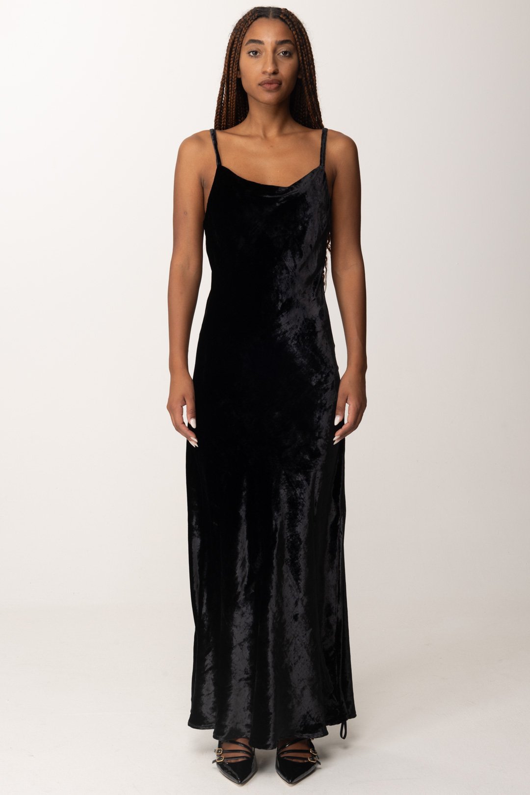 Manila Grace Donna Abito Sottoveste In Velluto A065OU NERO:AI24