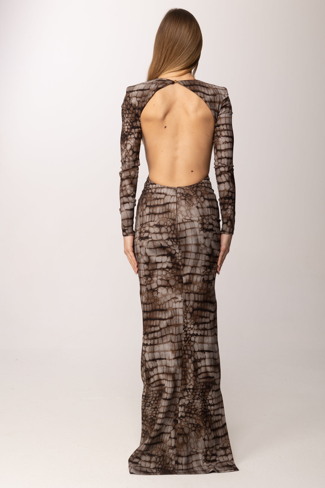 Elisabetta Franchi Abito Stampa Alligatore con Cut-out ABR2061E2 CACAO