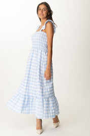 Khloe Femme Abito Stampa Righe con Balza AZZURRO