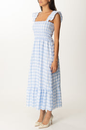 Khloe Femme Abito Stampa Righe con Balza AZZURRO