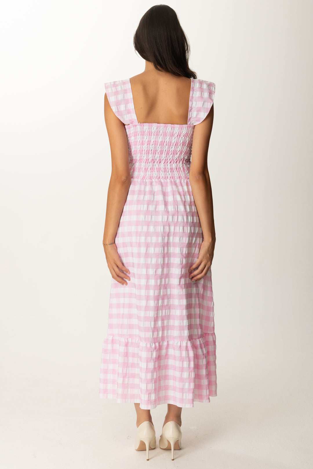 Khloe Femme Abito Stampa Righe con Balza ROSA