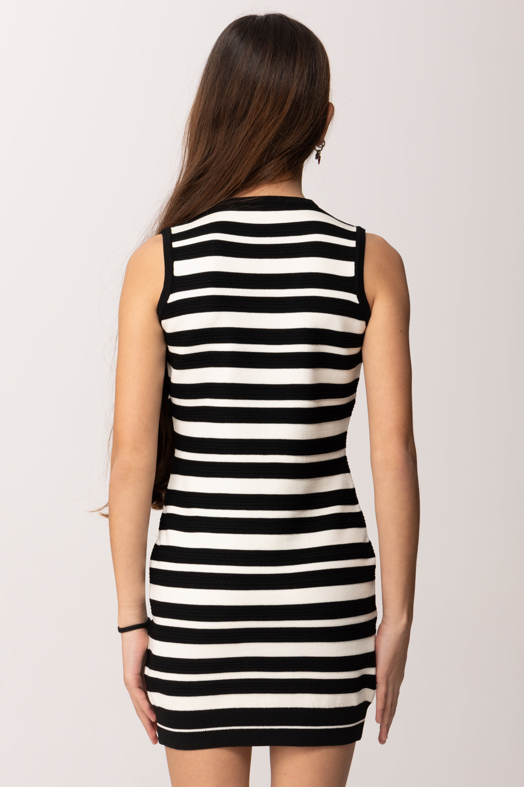 Elisabetta Franchi Bambina Abito Tricot In Maglia a Righe Smanicato con Logo EFAB651CFL060.D542