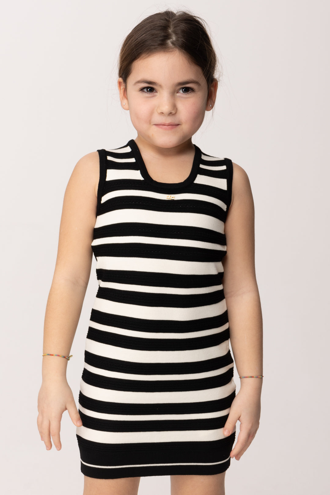 Elisabetta Franchi Bambina Abito Tricot In Maglia a Righe Smanicato con Logo EFAB651CFL060.D542