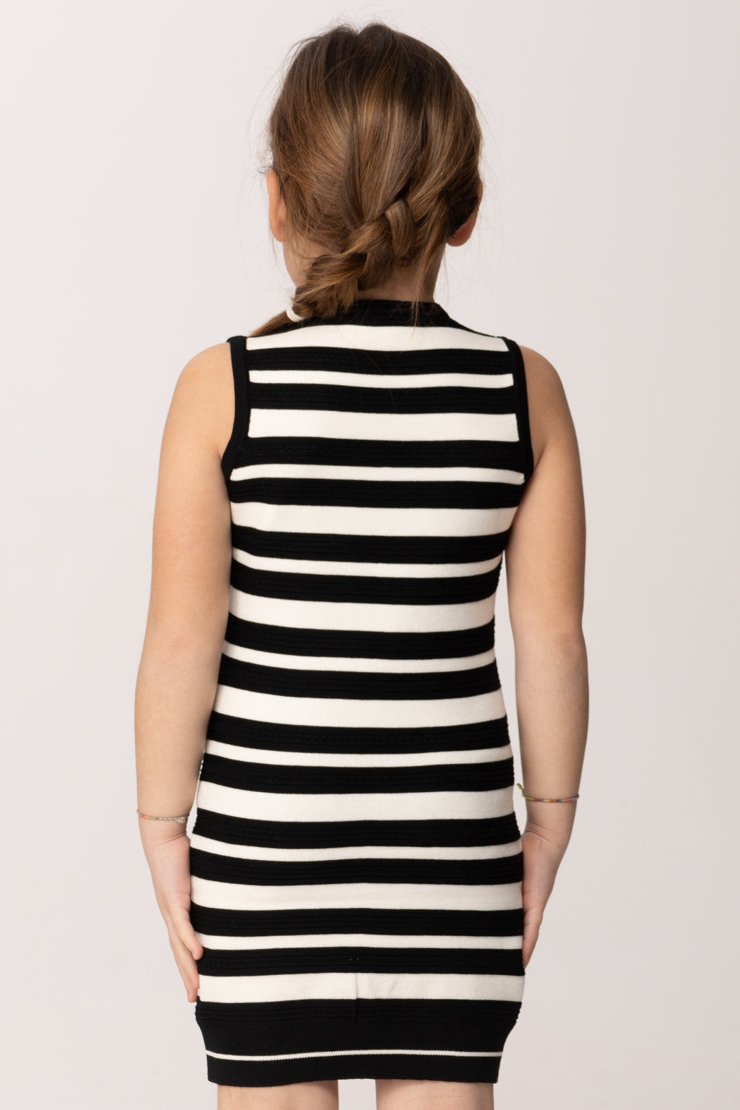 Elisabetta Franchi Bambina Abito Tricot In Maglia a Righe Smanicato con Logo EFAB651CFL060.D542