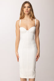 Elisabetta Franchi Abito Tubino a Bustier con Tessuto a Taglio Vivo AB91861E2 AVORIO