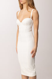 Elisabetta Franchi Abito Tubino a Bustier con Tessuto a Taglio Vivo AB91861E2 AVORIO