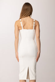 Elisabetta Franchi Abito Tubino a Bustier con Tessuto a Taglio Vivo AB91861E2 AVORIO