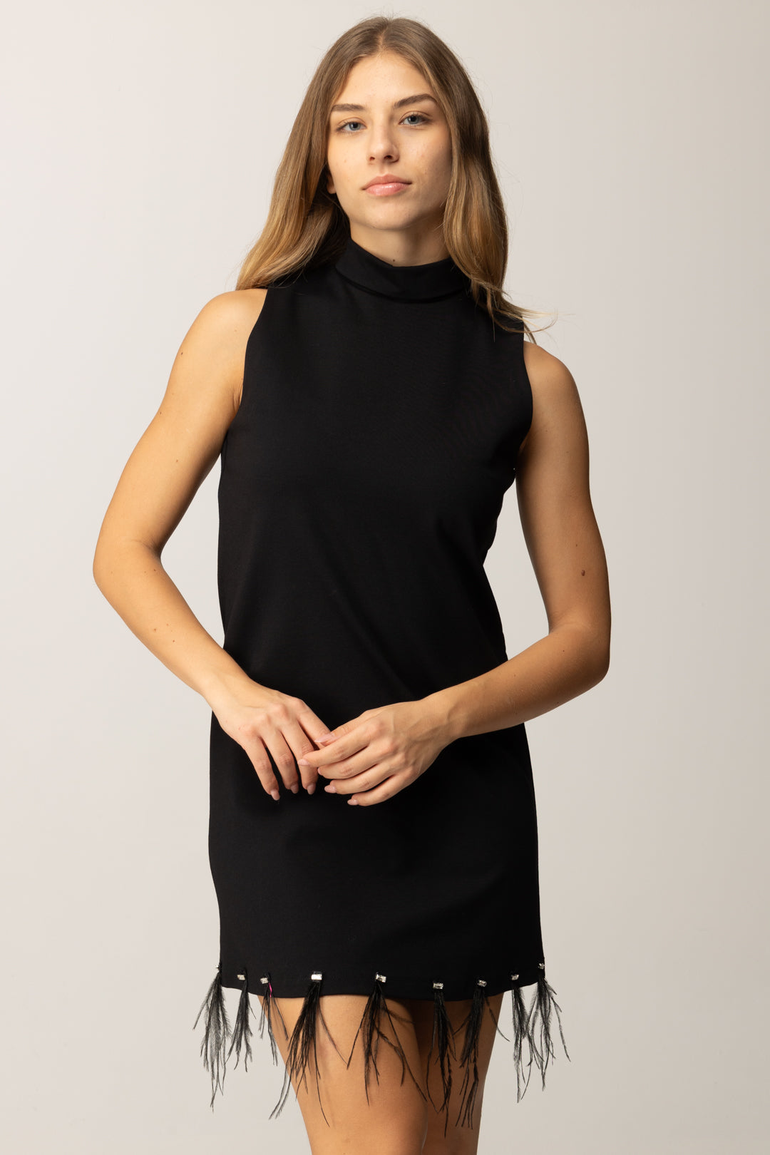 Manila Grace Abito Tubino con Dettagli Sfrangiati A188VU NERO