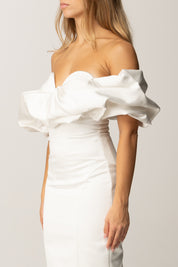 Elisabetta Franchi Abito Tubino In Duchesse con Scollo 3d AB71456E2 AVORIO