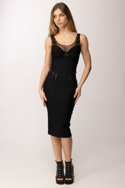 Elisabetta Franchi Abito Tubino In Jersey Leggero e Tulle con Elastici AB87061E2 NERO