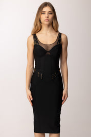 Elisabetta Franchi Abito Tubino In Jersey Leggero e Tulle con Elastici AB87061E2 NERO