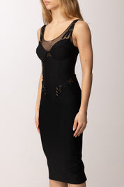 Elisabetta Franchi Abito Tubino In Jersey Leggero e Tulle con Elastici AB87061E2 NERO