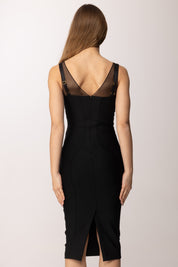 Elisabetta Franchi Abito Tubino In Jersey Leggero e Tulle con Elastici AB87061E2 NERO