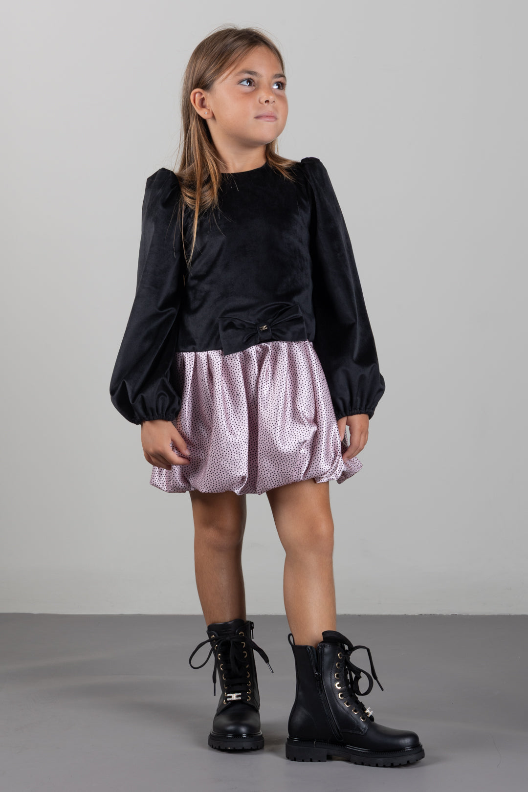 Elisabetta Franchi Bambina Abitoabito In Velluto con Gonna In Shantung a Pois EGAB2520VE018.D593