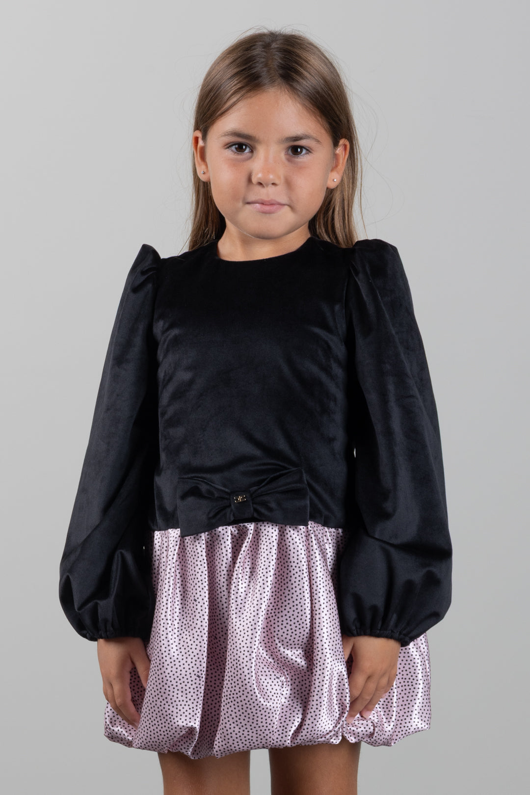 Elisabetta Franchi Bambina Abitoabito In Velluto con Gonna In Shantung a Pois EGAB2520VE018.D593