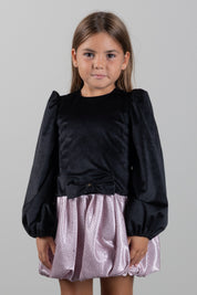 Elisabetta Franchi Bambina Abitoabito In Velluto con Gonna In Shantung a Pois EGAB2520VE018.D593