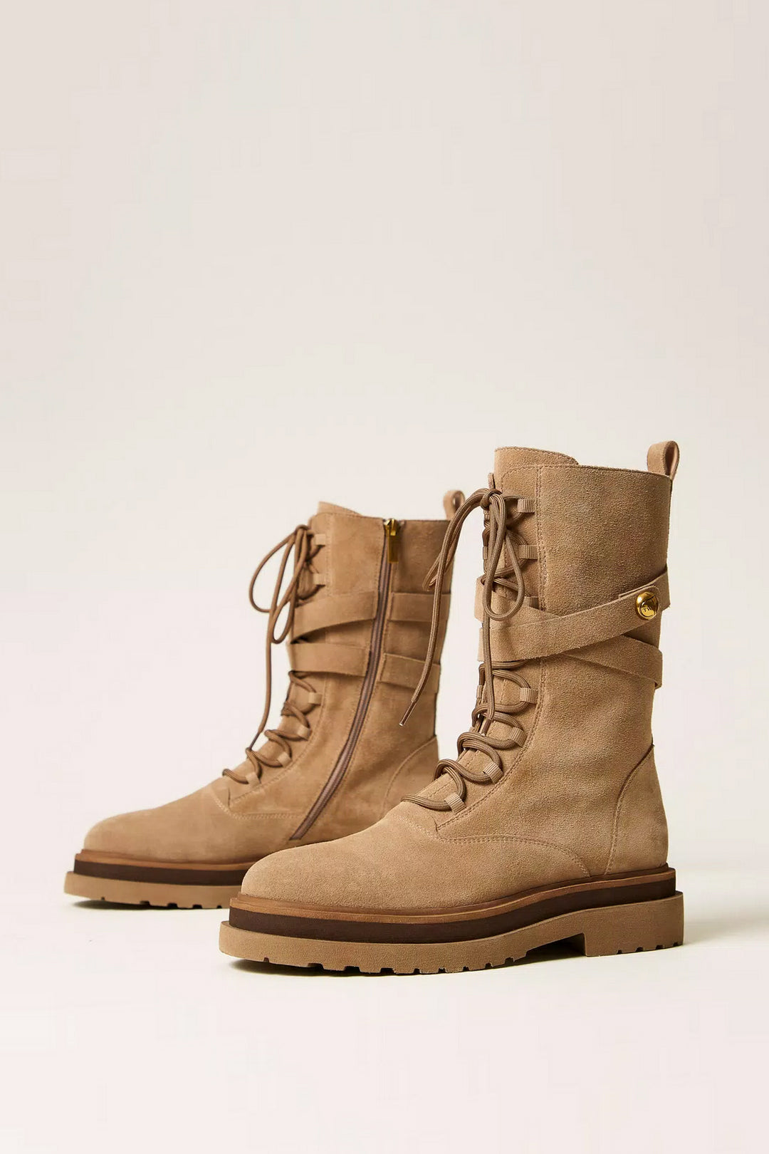 Twin-set Anfibi In Camoscio con Fascetta Logata 252TGT050 ALPACA