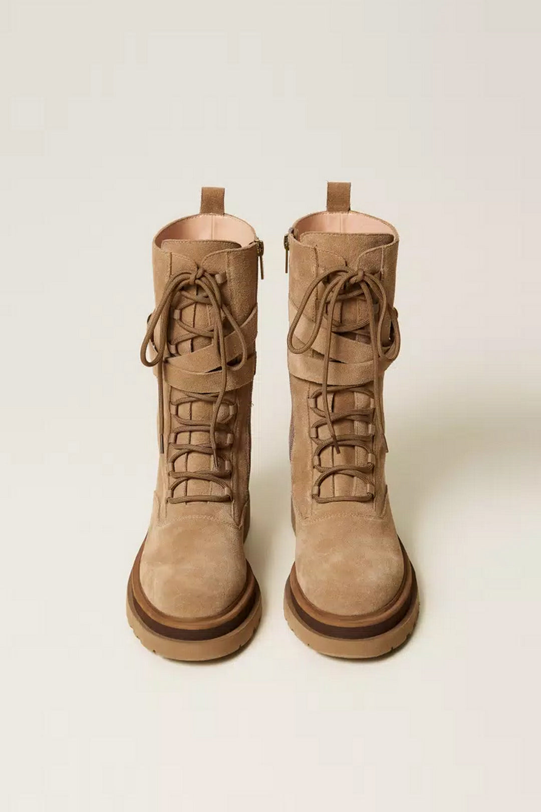 Twin-set Anfibi In Camoscio con Fascetta Logata 252TGT050 ALPACA