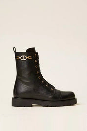 Twin-set Anfibi In Pelle con Morsetto Oval T 252TCP150 NERO