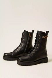 Twin-set Anfibi In Pelle con Morsetto Oval T 252TCP150 NERO