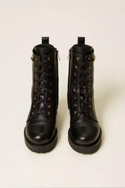 Twin-set Anfibi In Pelle con Morsetto Oval T 252TCP150 NERO