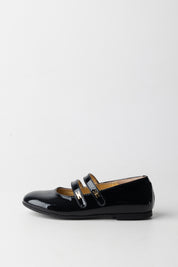 Elisabetta Franchi Bambina Ballerine In Vernice con Doppi Cinturini Logo F1A3-E0322-0286930- BLACK