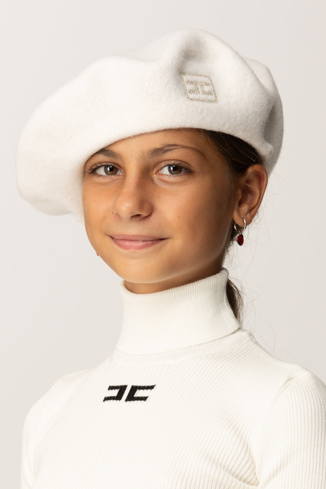 Elisabetta Franchi Bambina Basco In Feltro con Ricamo Logo EFCP028CTV062 MILK