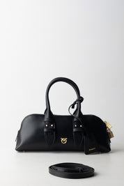 Pinko Bauletto In Pelle Liscia con Doppio Manico NERO LIMOUSINE - MATT GOLD